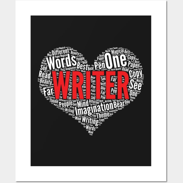 Writer Heart Shape Word Cloud Design graphic Wall Art by theodoros20